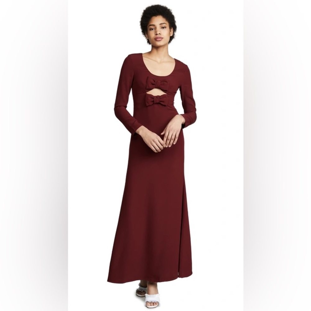 STAUD Lido Dress in Garnet, Long sleeve Maxi with Bows, size 0, NWT - Picture 6 of 6